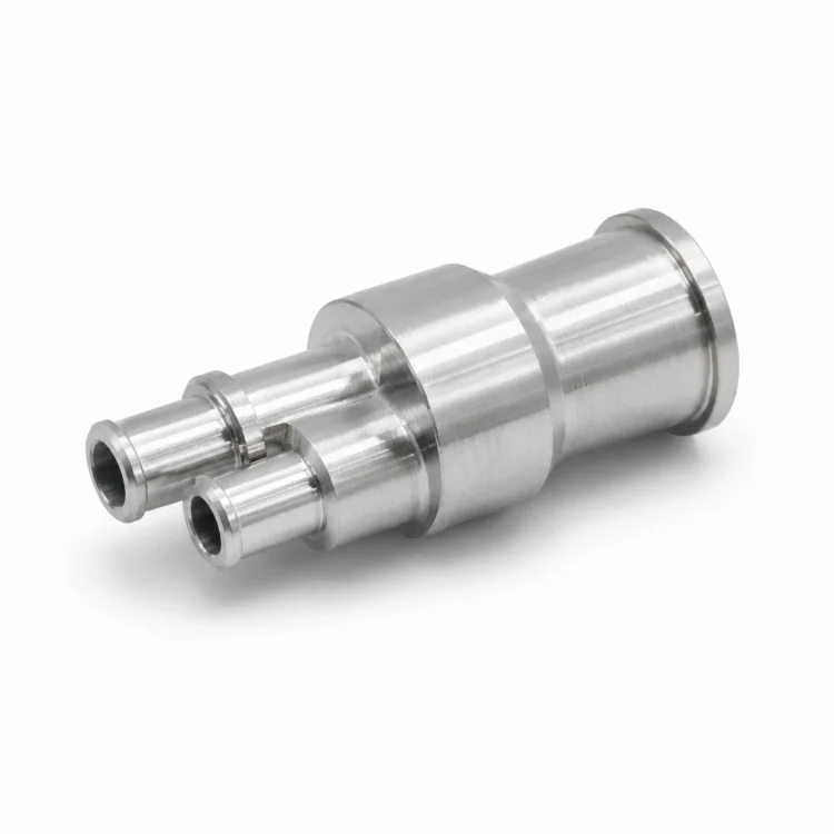 ขั้วต่อท่อร่วมสองพอร์ตกลึง CNC ที่มีความแม่นยำ